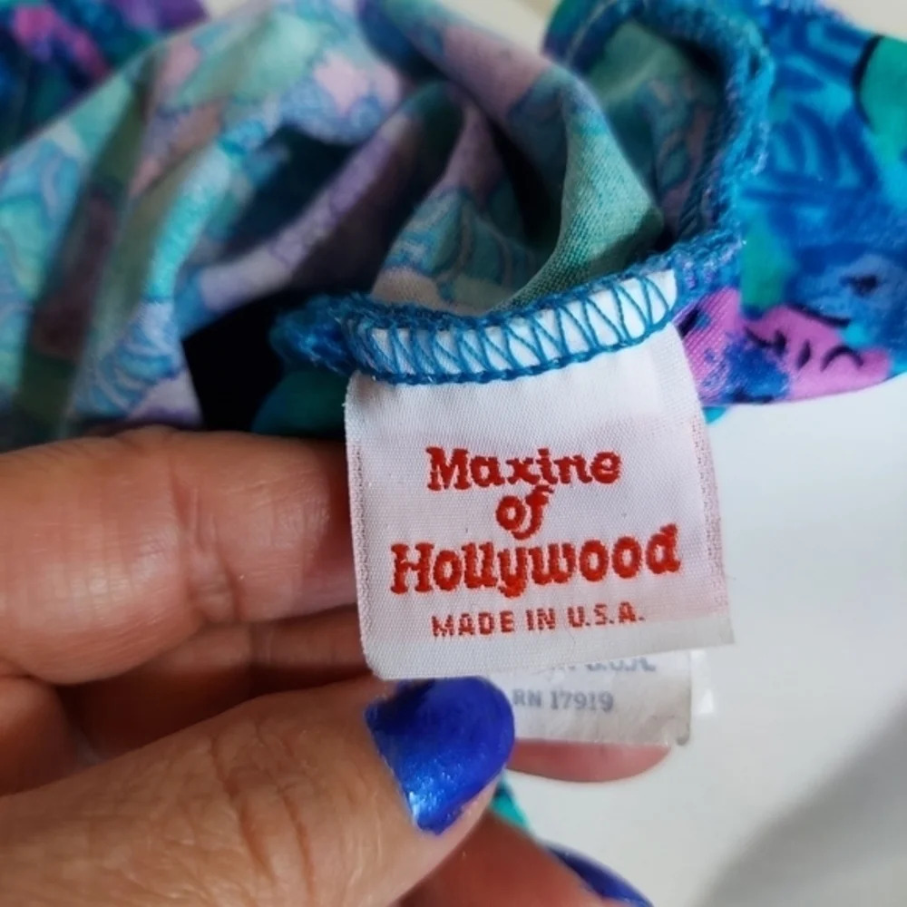 Maxine of Hollywood Blue Green‎ Purple Pink Floral Swimsuit with side splits - Picture 12 of 14